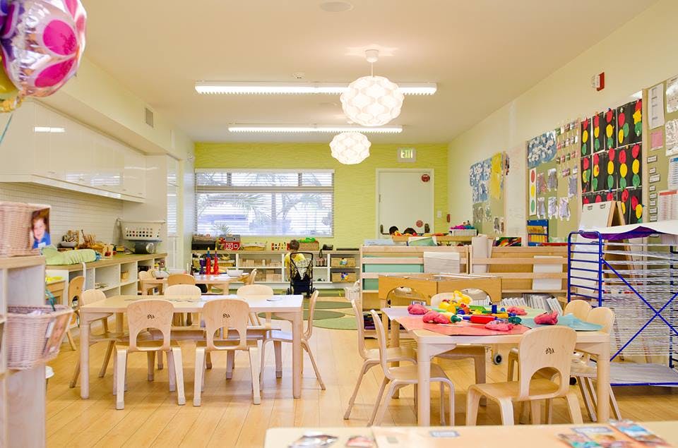 Classroom with small tables and chairs