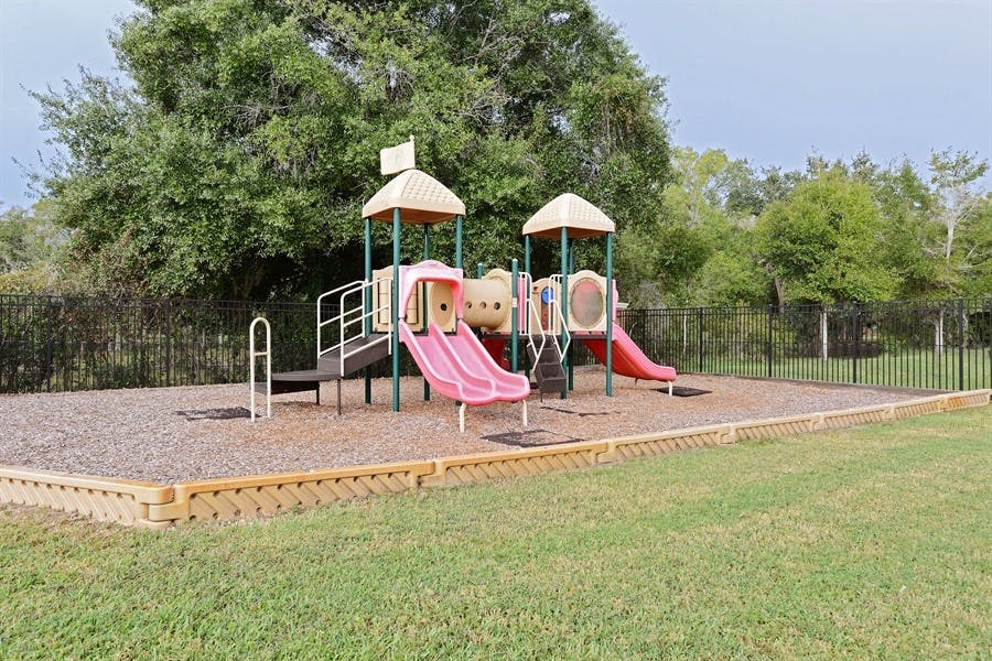 Playground with slides and climbing structures