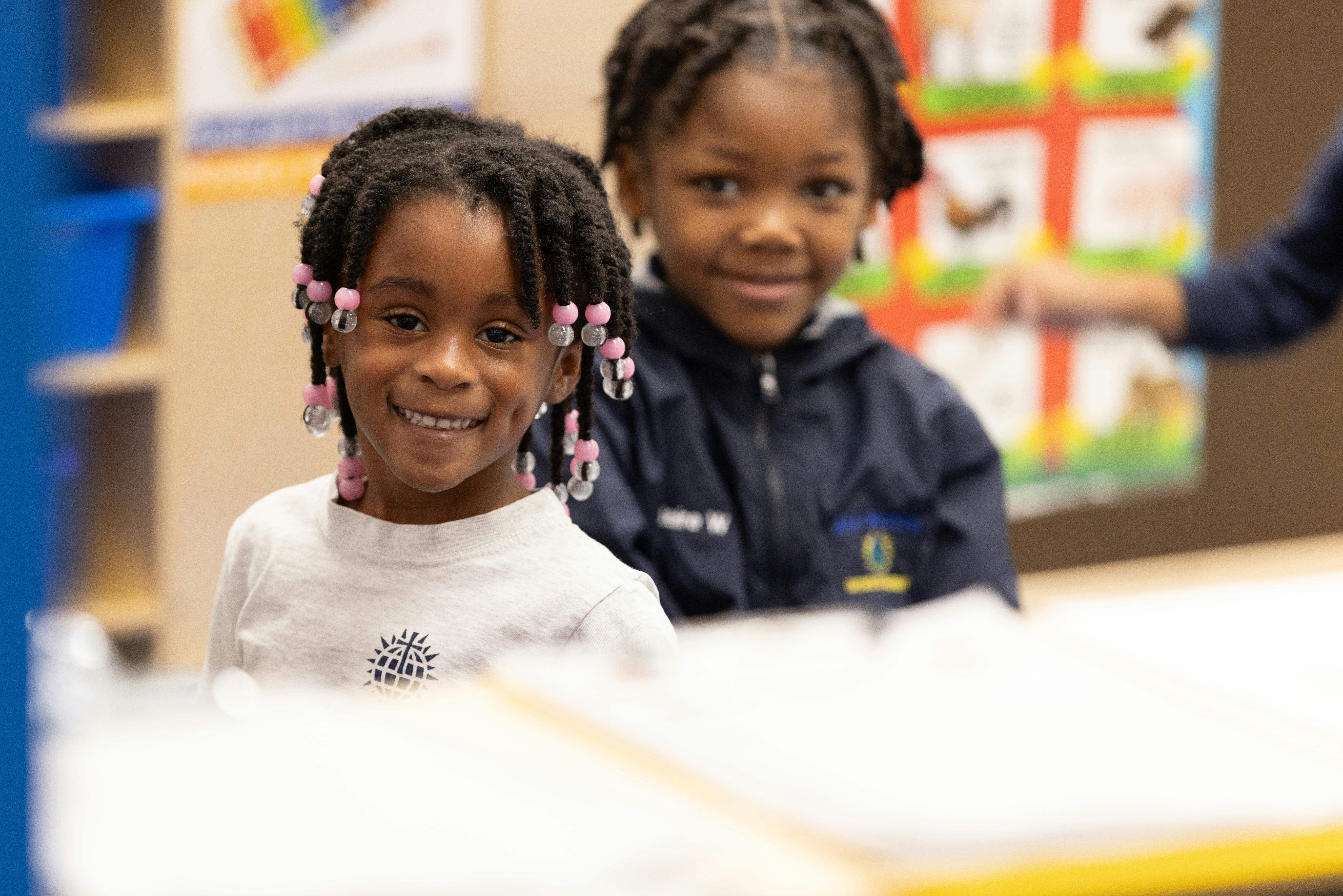 Two children in a classroom