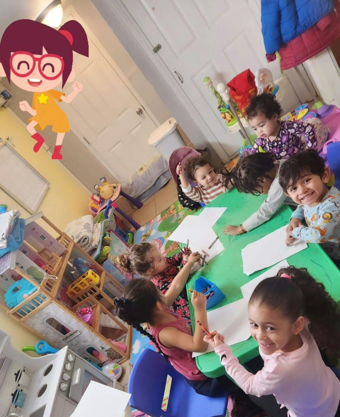 Children drawing and coloring at a table