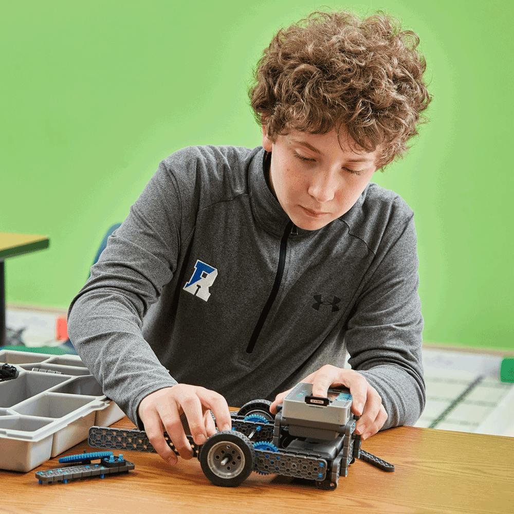 Child building a robot