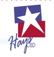 Hays CISD logo with a star over red and blue rectangles