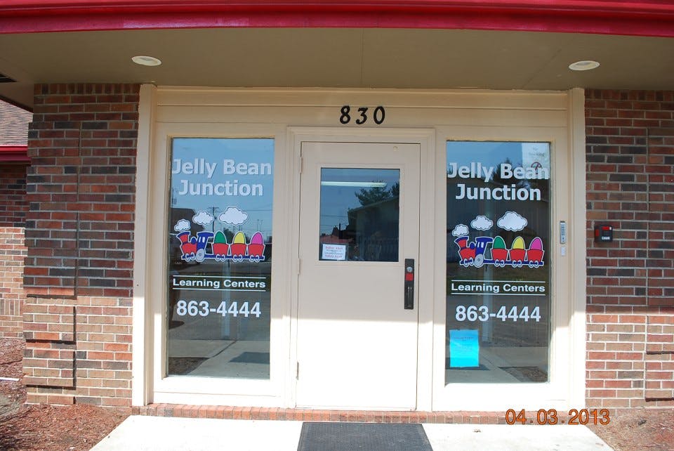 Jelly Bean Junction Learning Centers sign on a building entrance