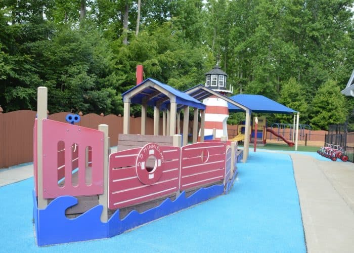 Playground with a ship-shaped structure and a lighthouse