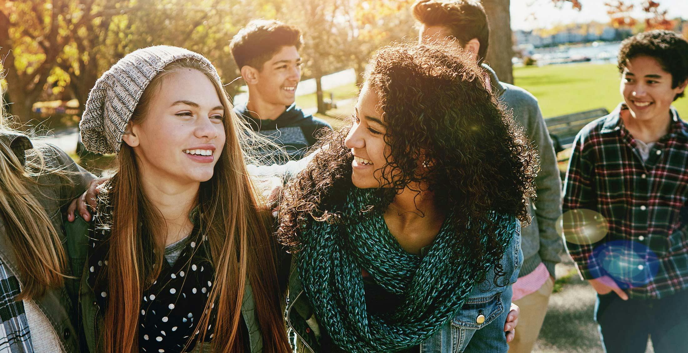 Group of teens walking outdoors