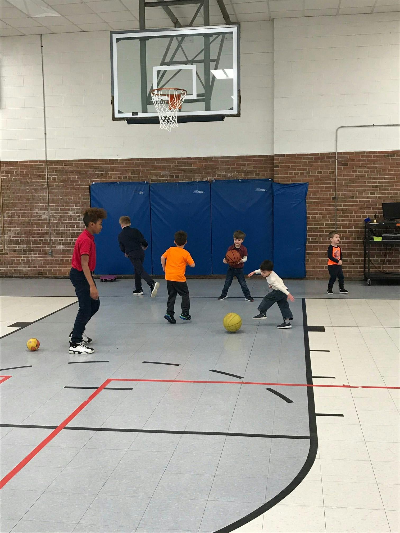 Children playing with balls in a gymnasium