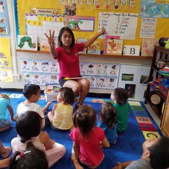 Person teaching children in a classroom