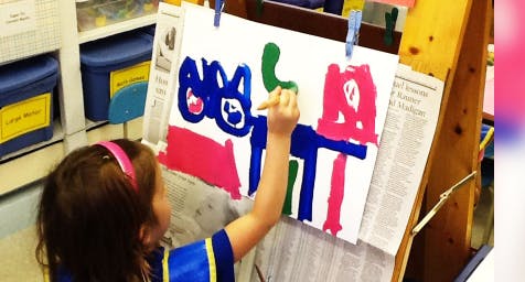 Child painting on an easel