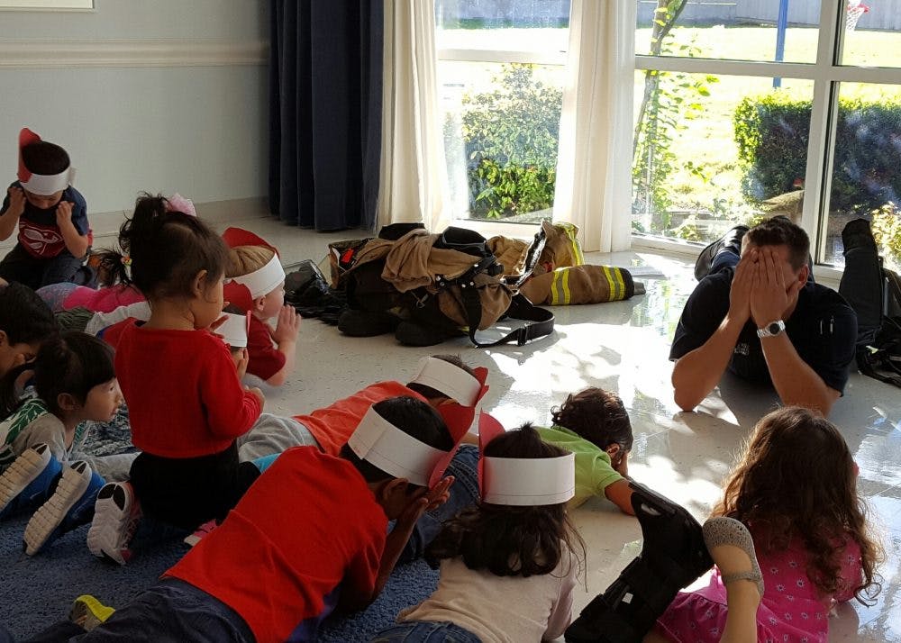 Children and an adult lying on the floor
