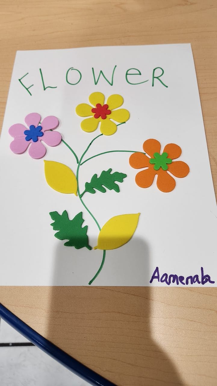 Paper craft of flowers with the word "FLOWER" written above
