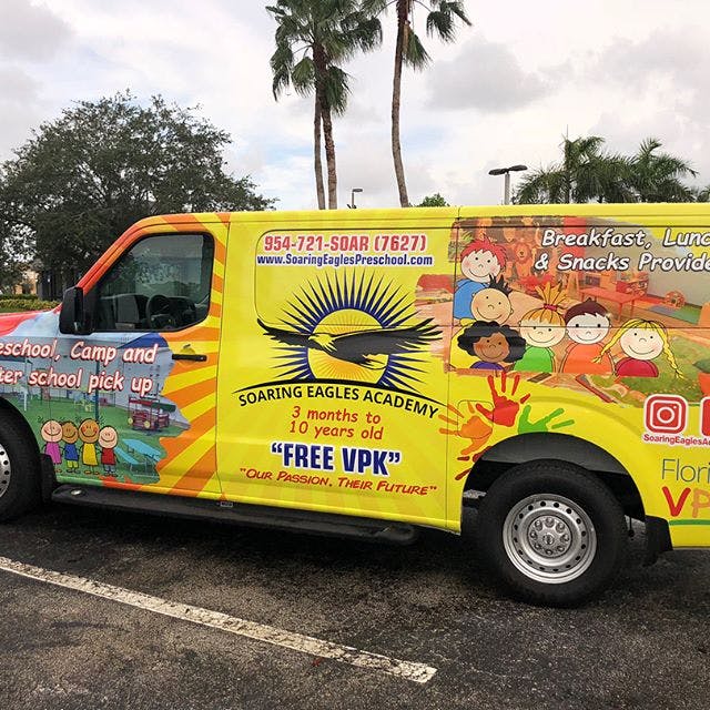 Van with Soaring Eagles Academy and Free VPK text