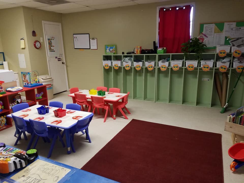 Classroom with small tables and chairs