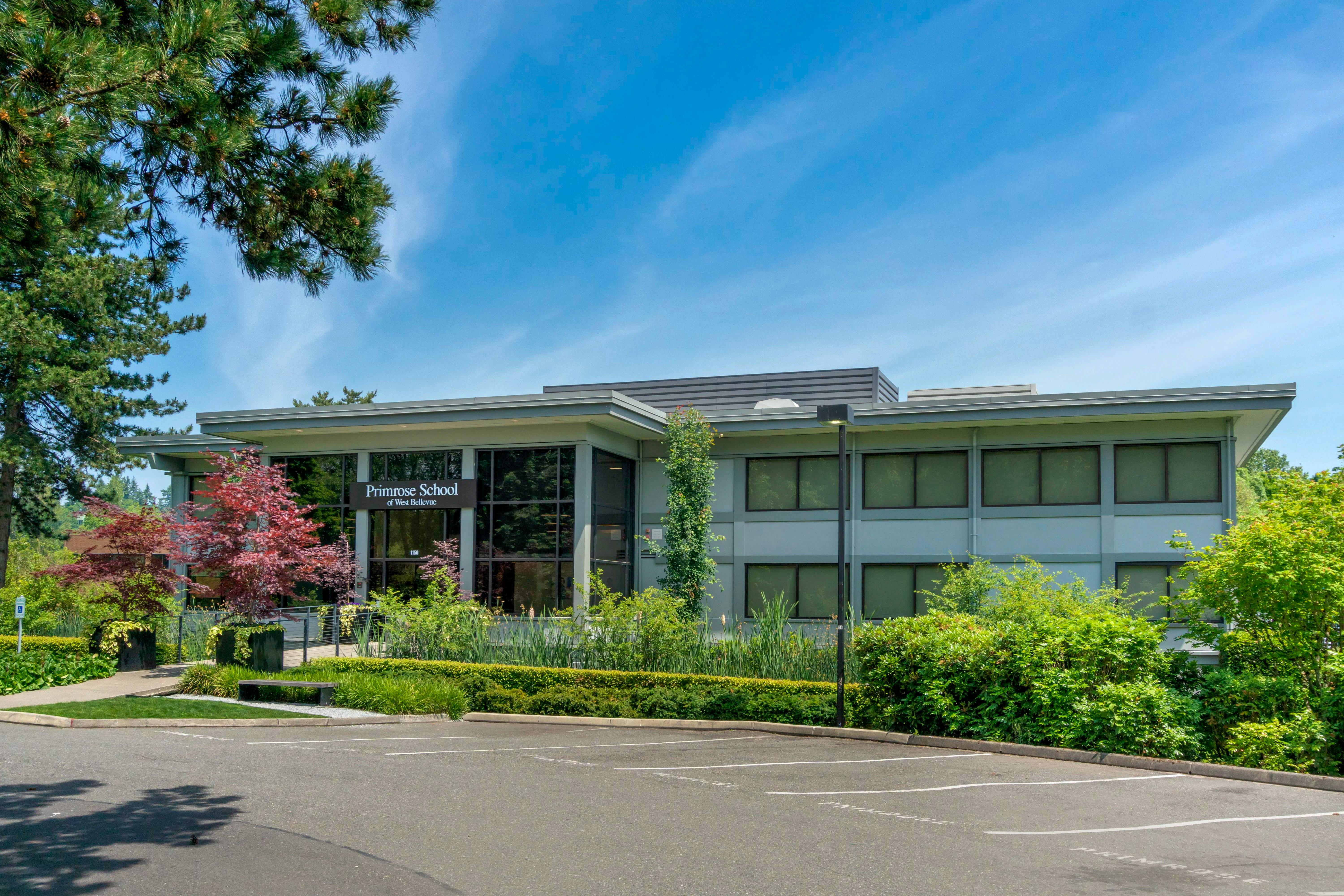 Primrose School of West Bellevue building exterior with surrounding landscaping