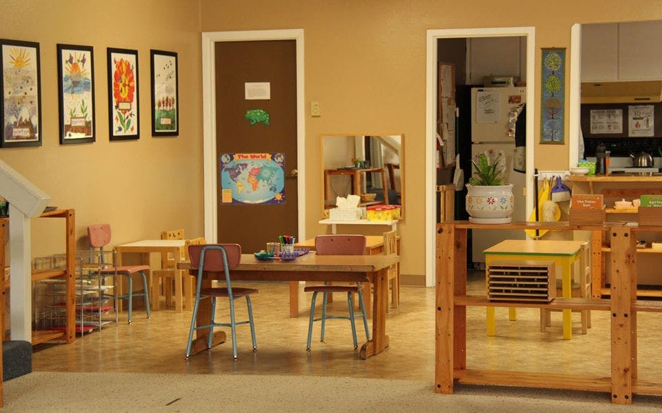 Classroom with tables and chairs
