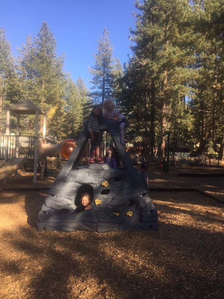 Children playing on a climbing structure at a playground