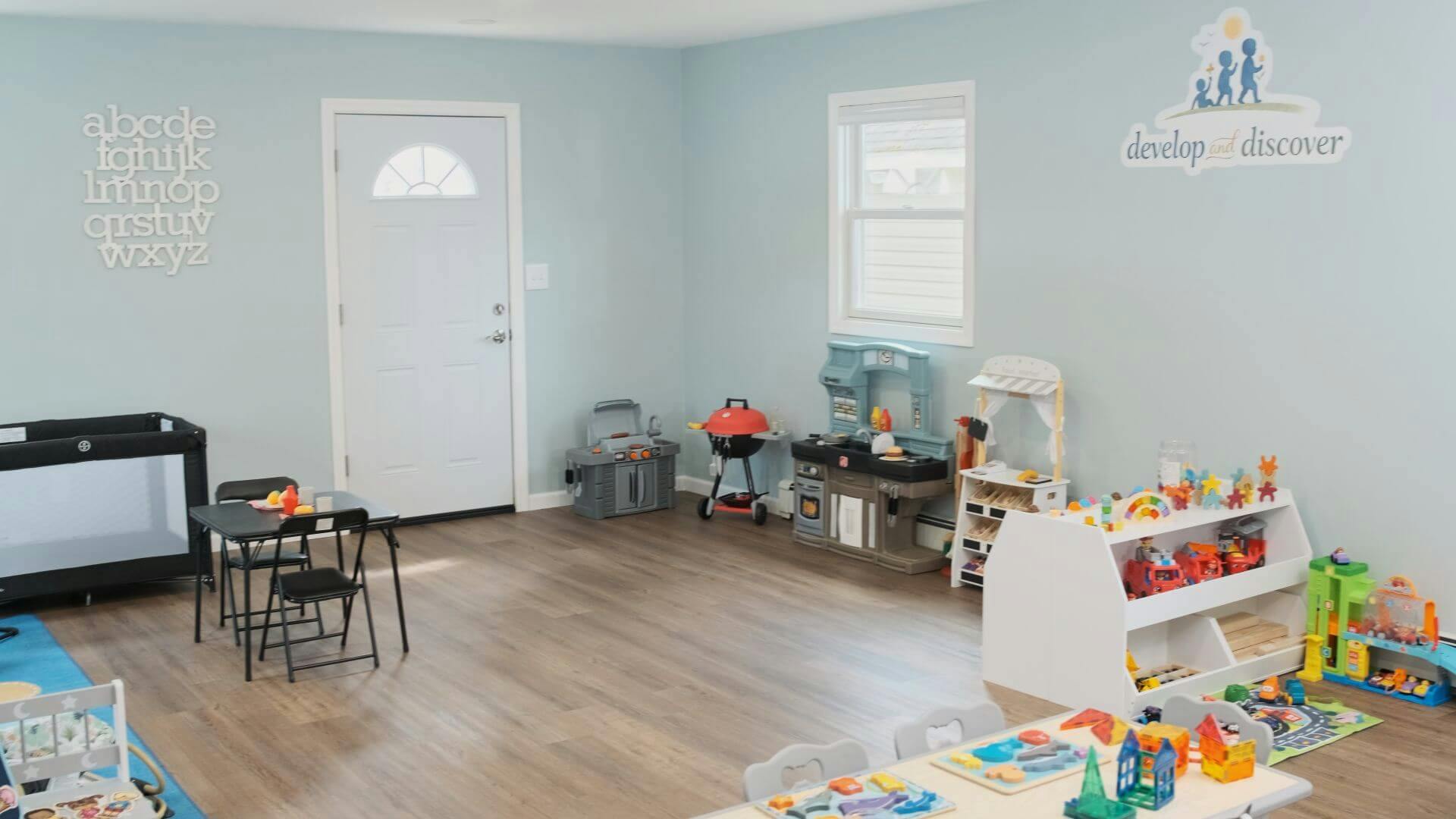 Playroom with toys and learning materials