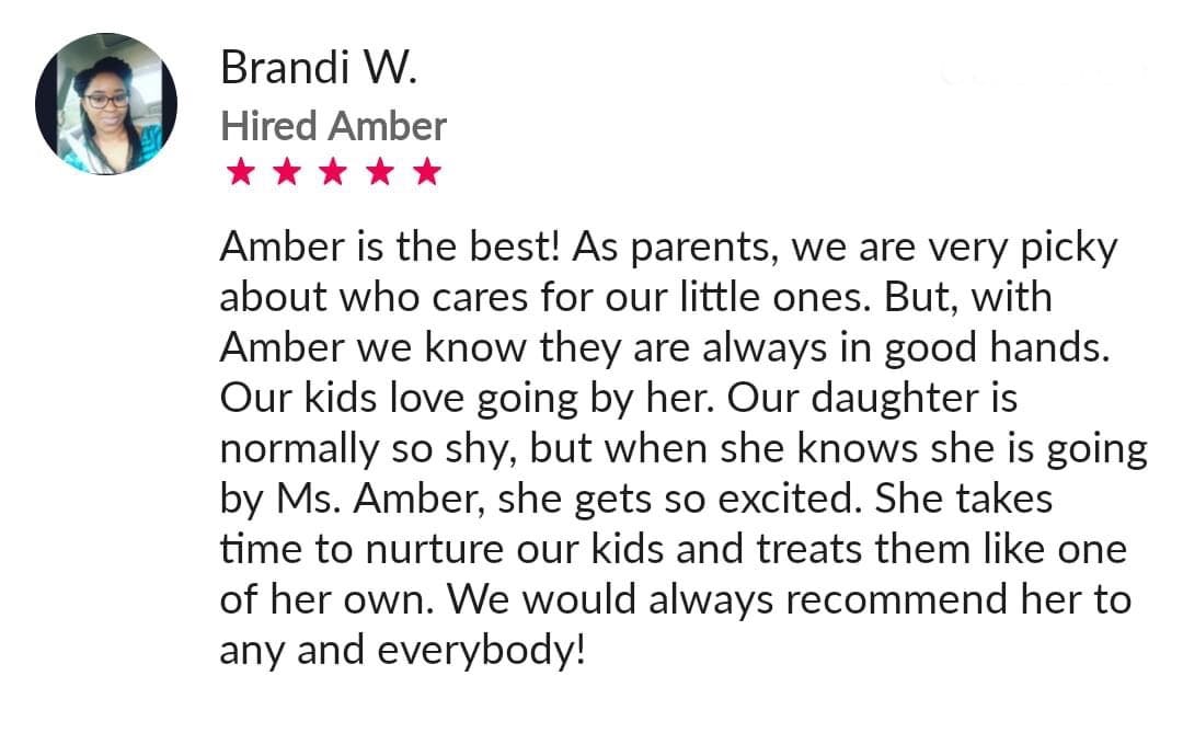 Review from Brandi W. for Amber with five stars