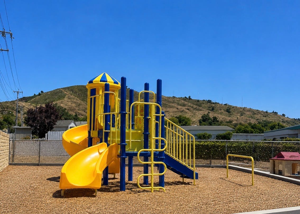 Playground equipment with slides and stairs