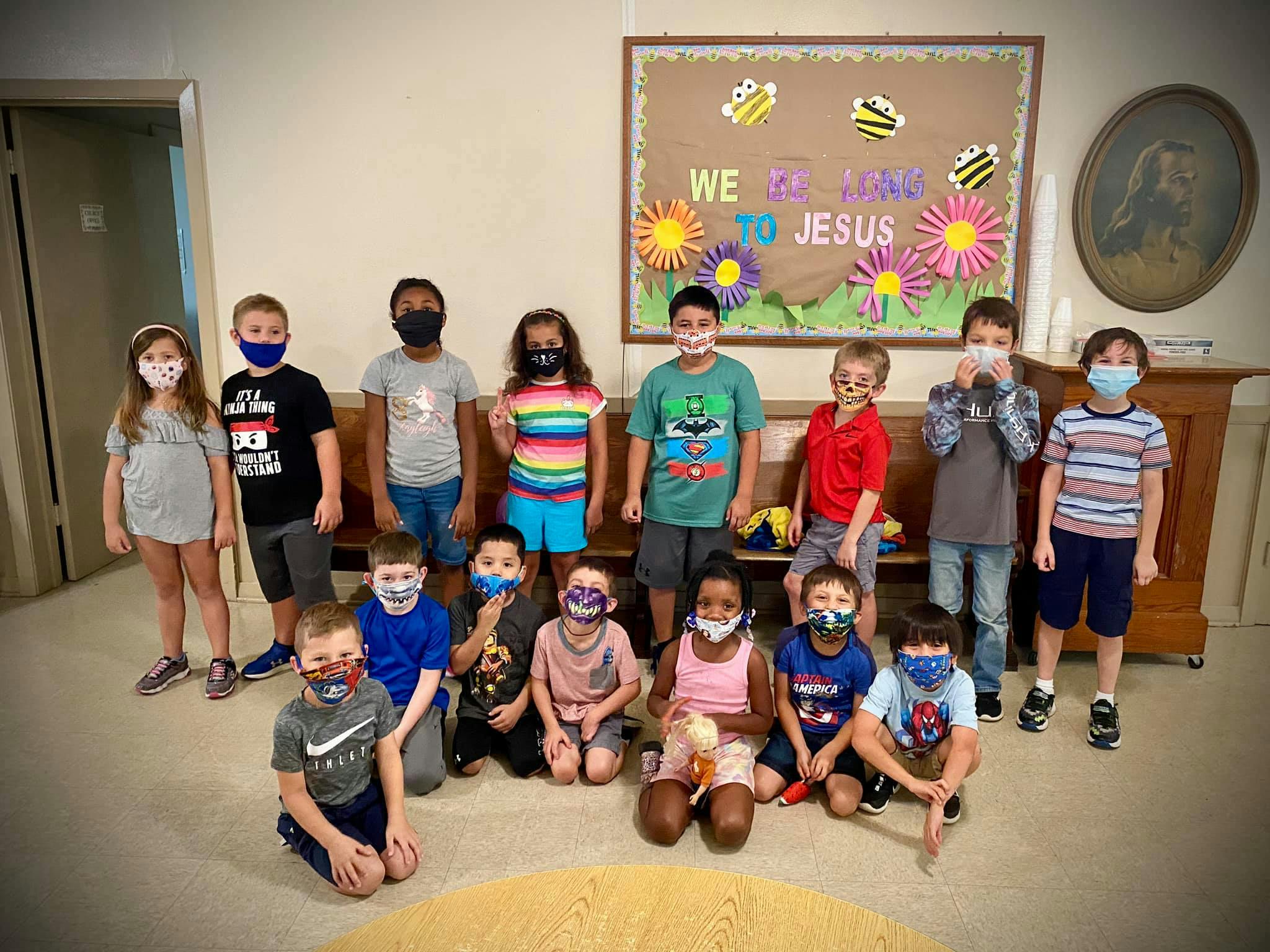 Group of children and teens wearing face masks