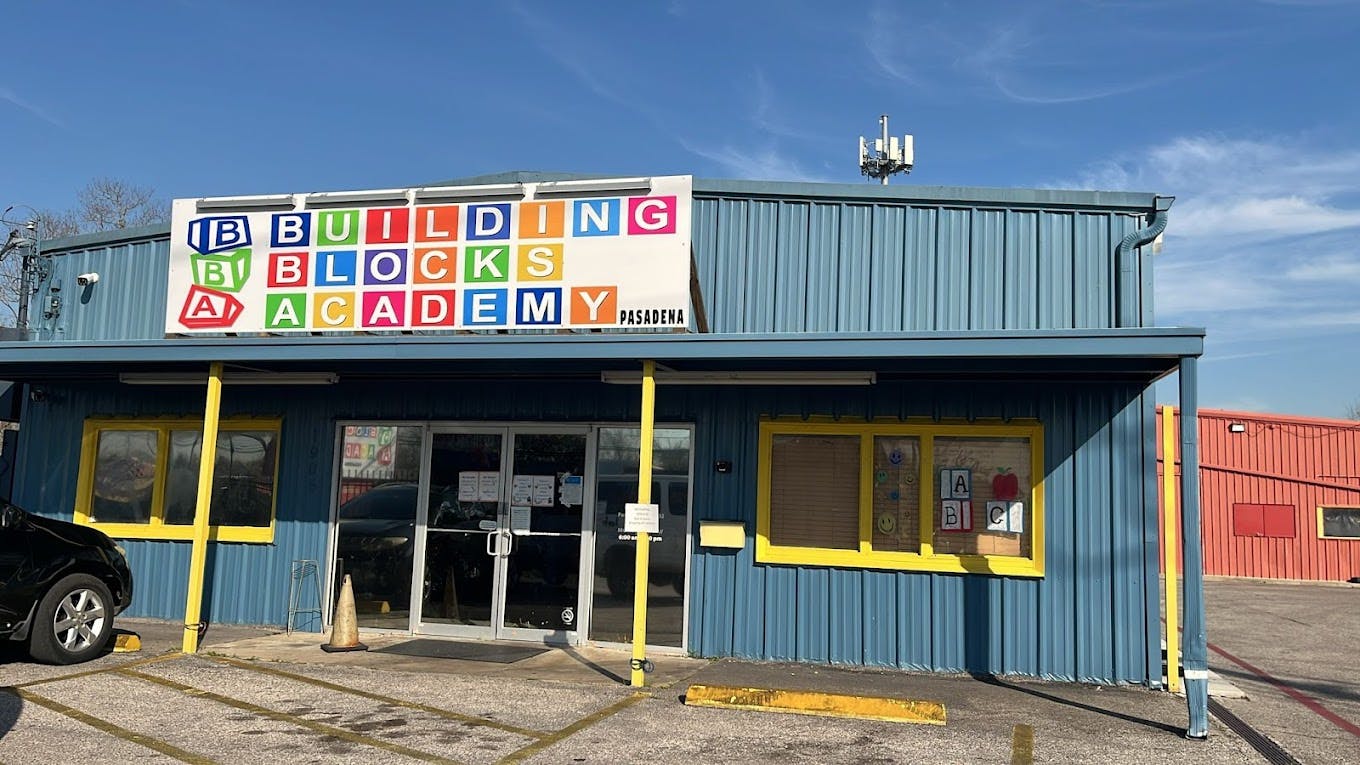 Building with "Building Blocks Academy" sign