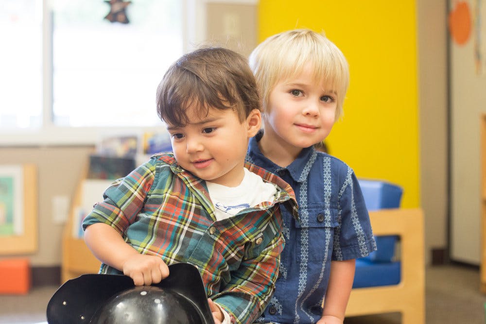 Two children in a classroom