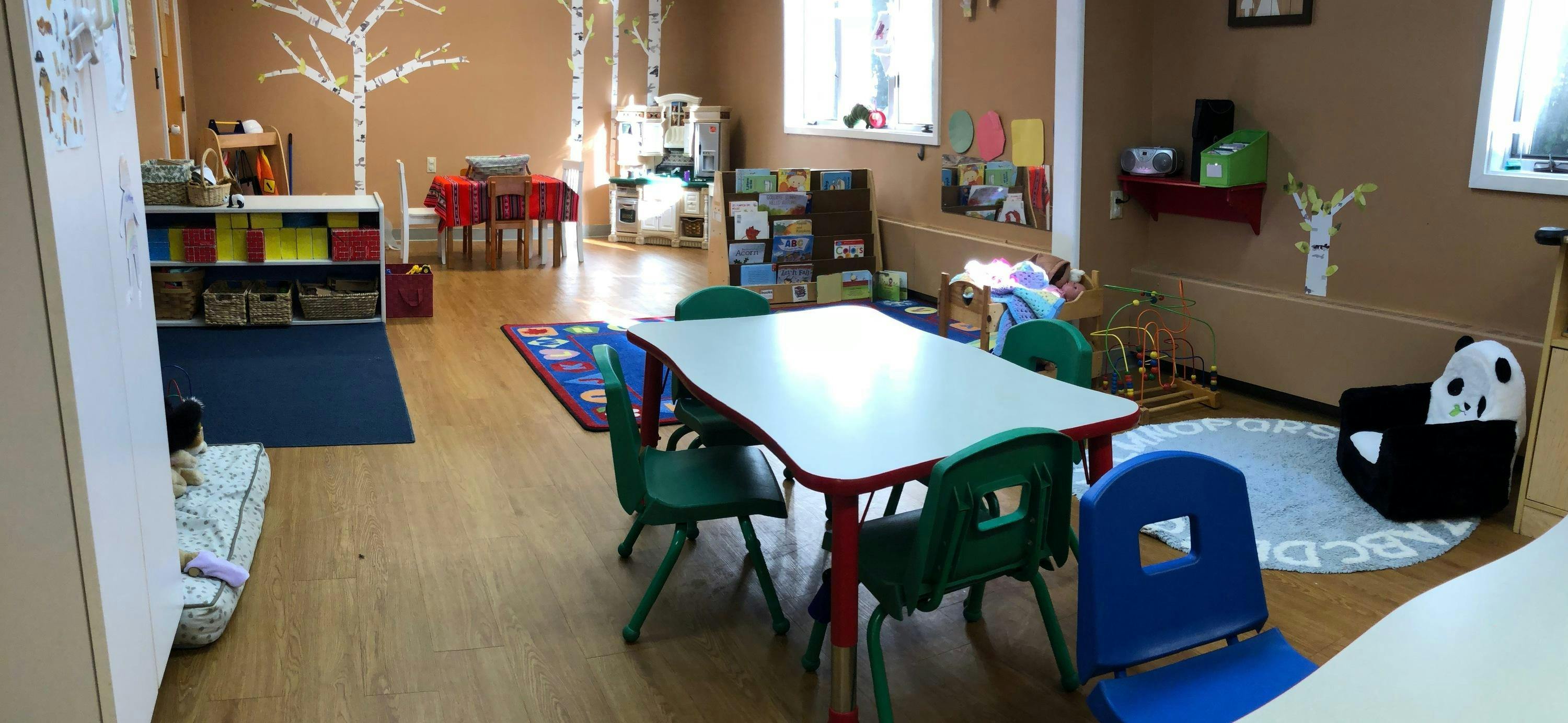 Classroom with small tables and chairs