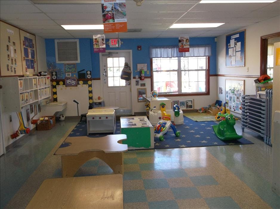 Classroom with play area and various toys
