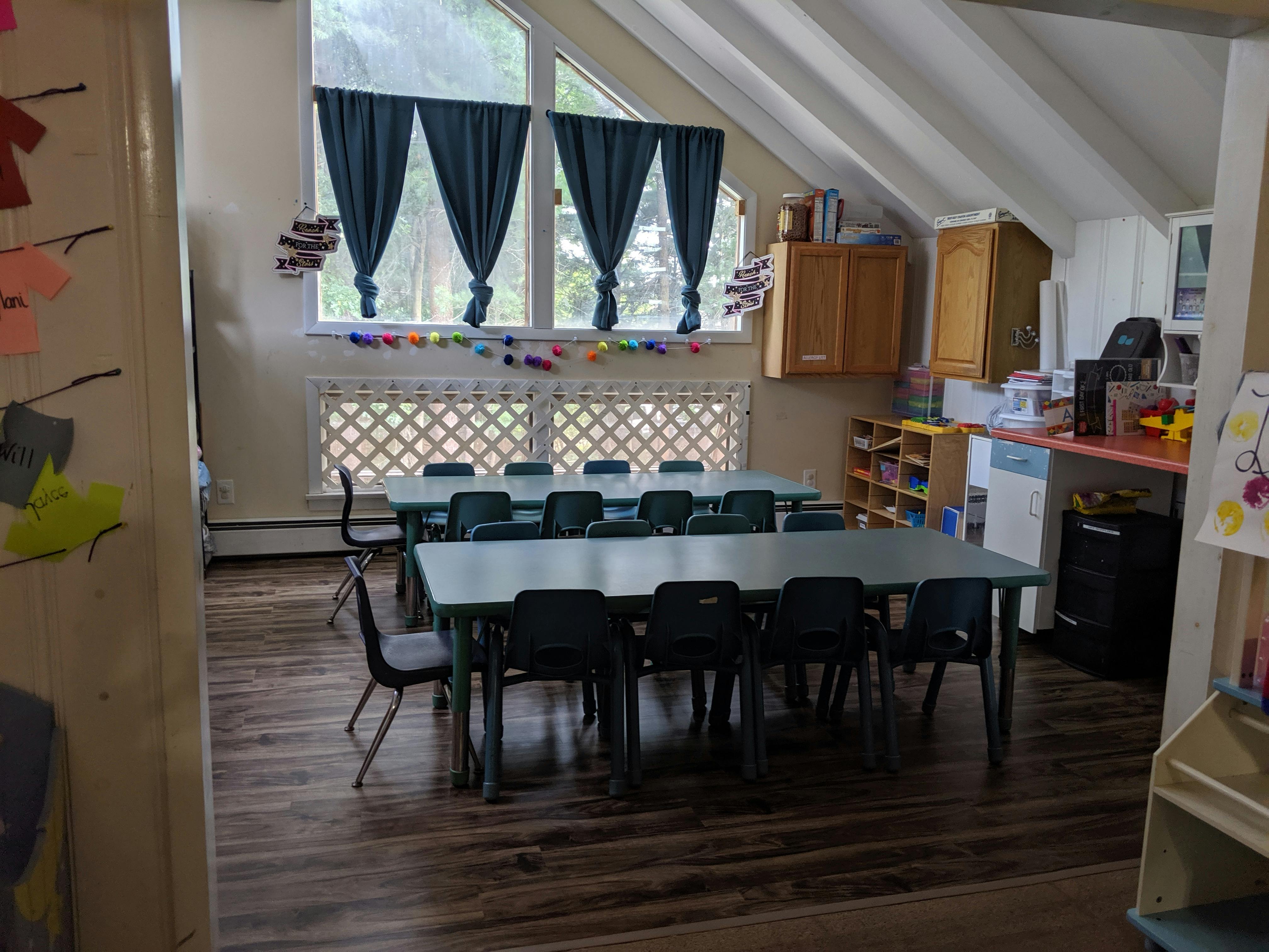 Classroom with tables and chairs