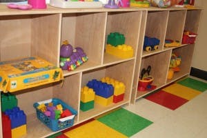 Shelves with toys and building blocks