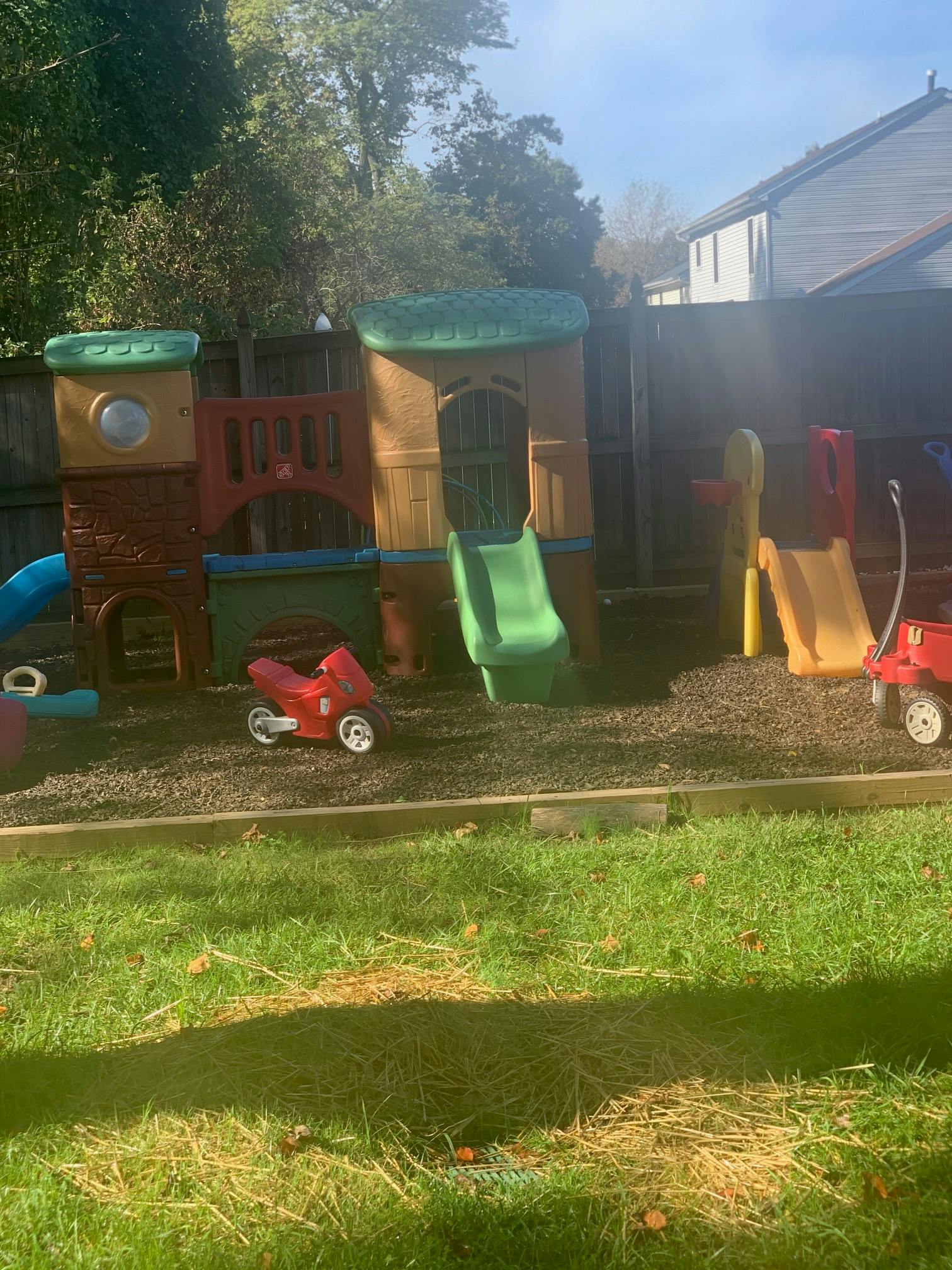 Outdoor playground with slides and play structures