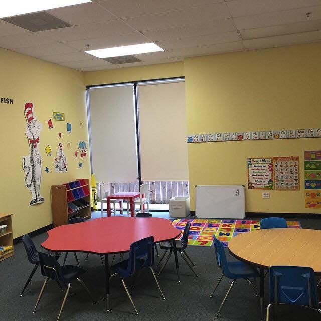 Classroom with tables and chairs