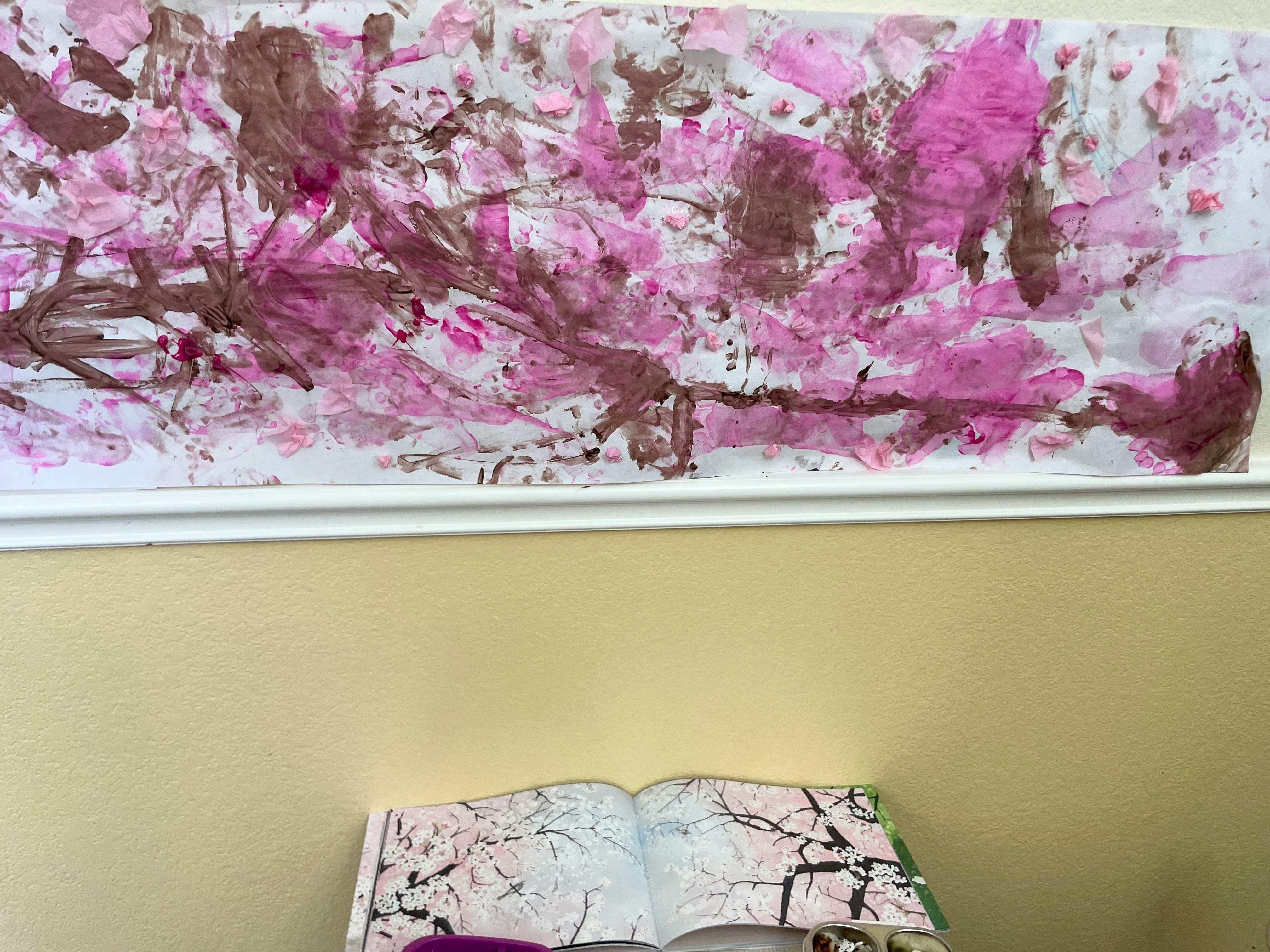 Abstract painting with pink and brown colors