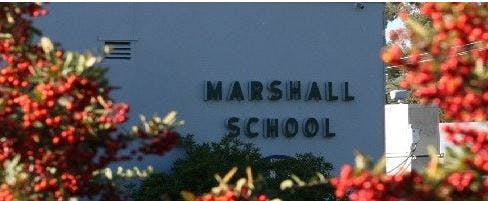 Marshall School sign on a building