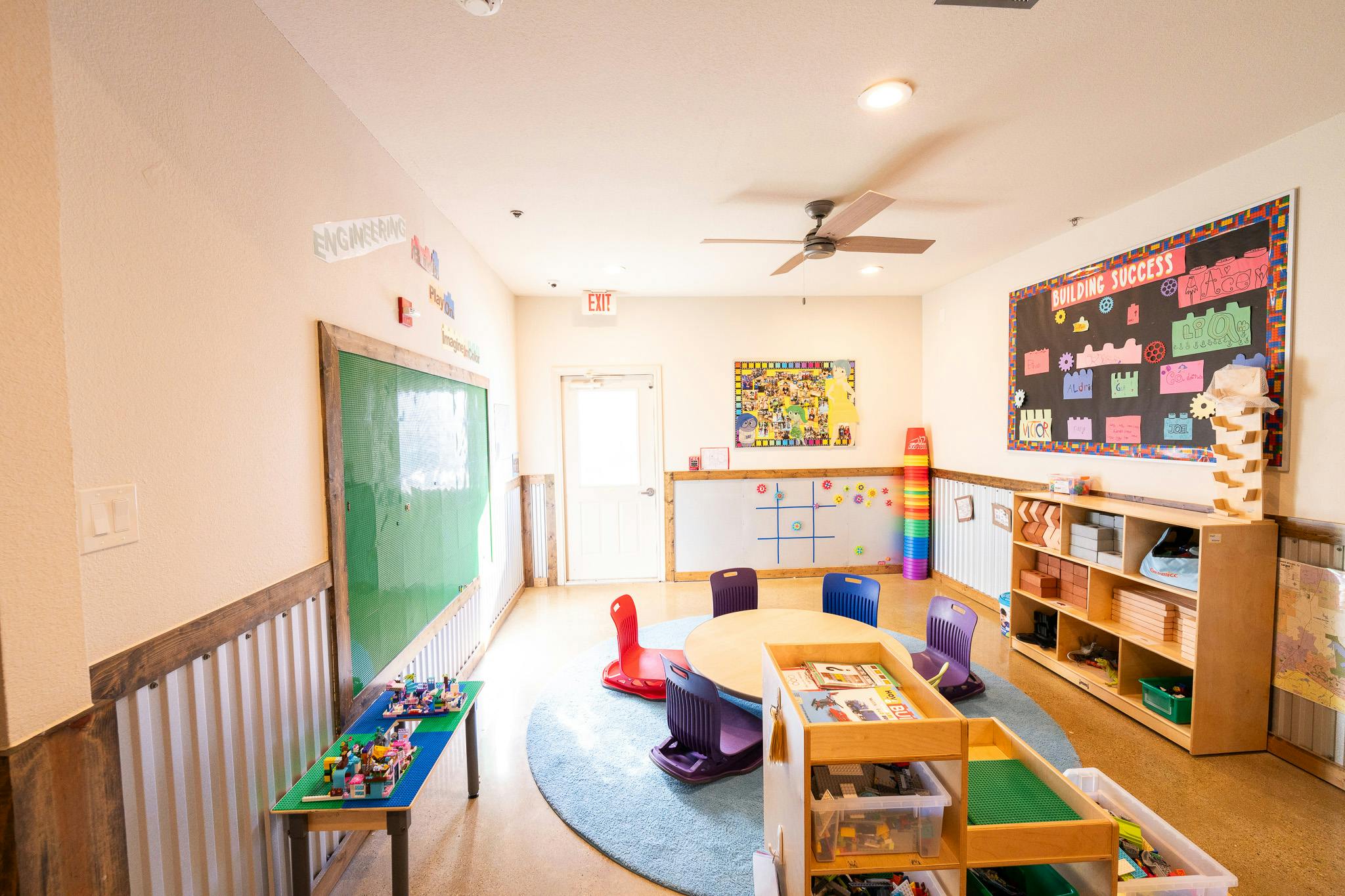 Classroom interior with small tables and chairs for children