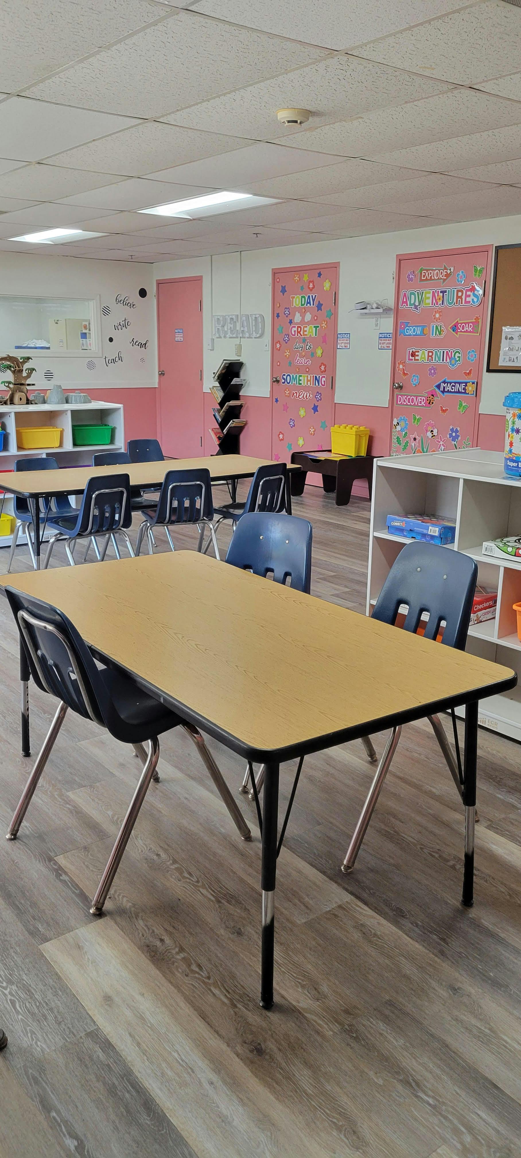 Classroom with tables and chairs