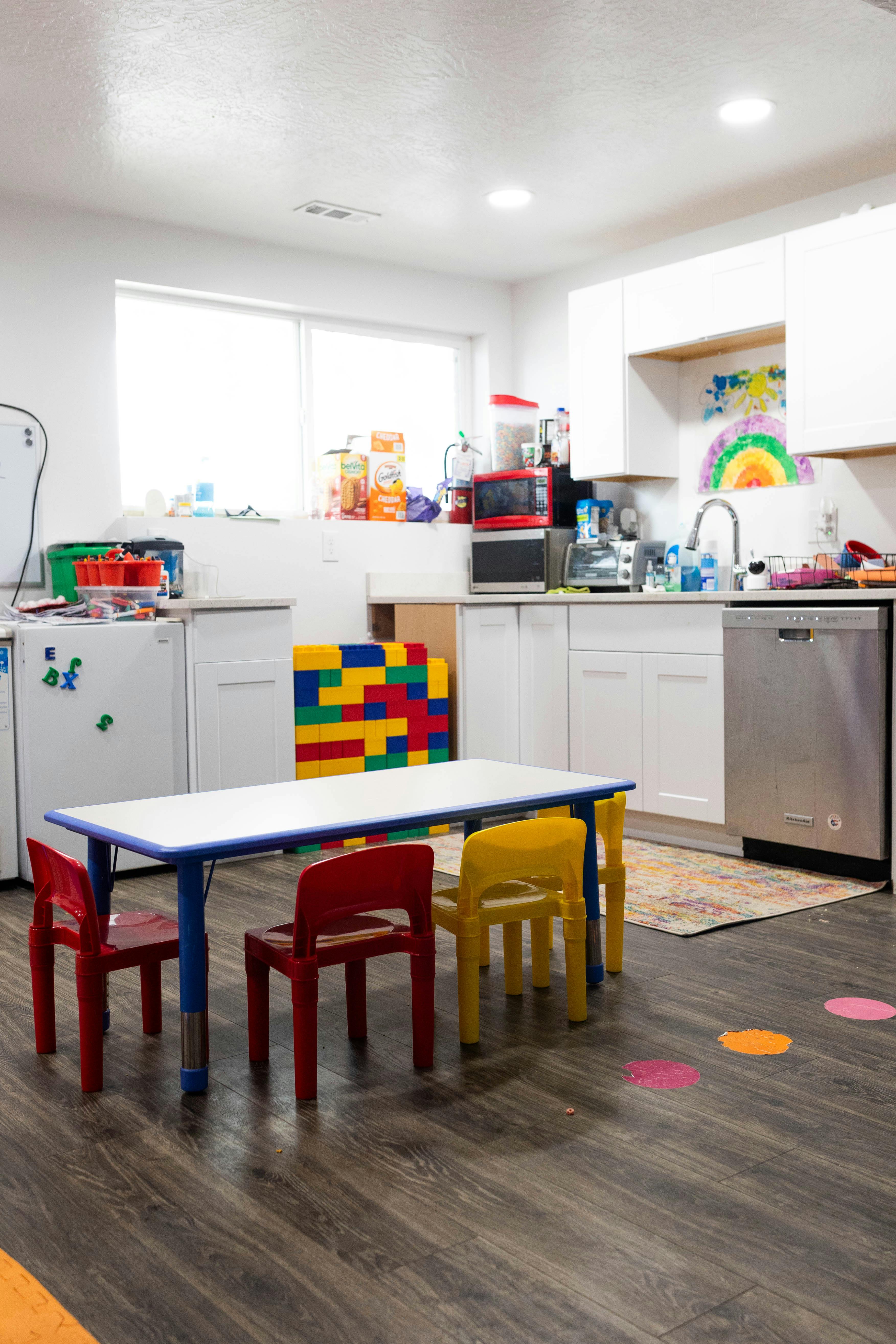 Children's table and chairs in a kitchen area