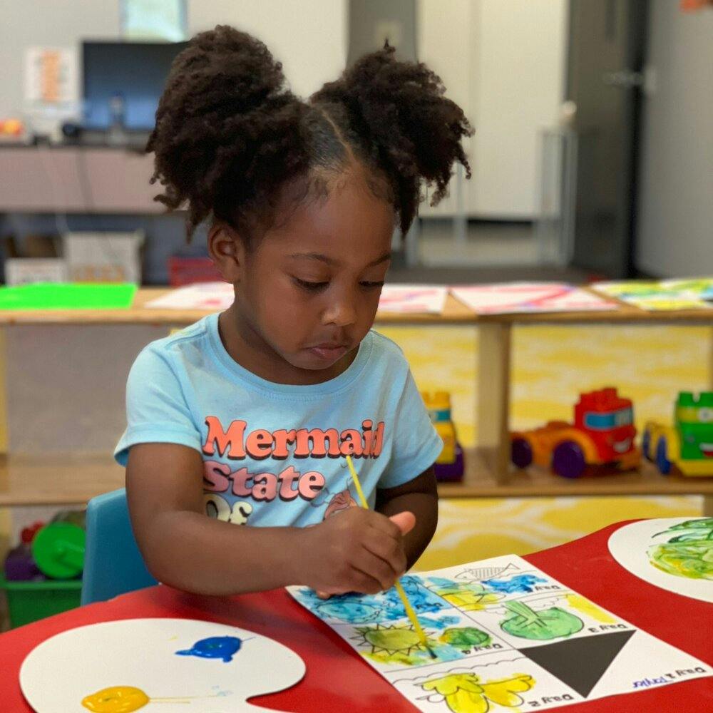 Child painting at a table