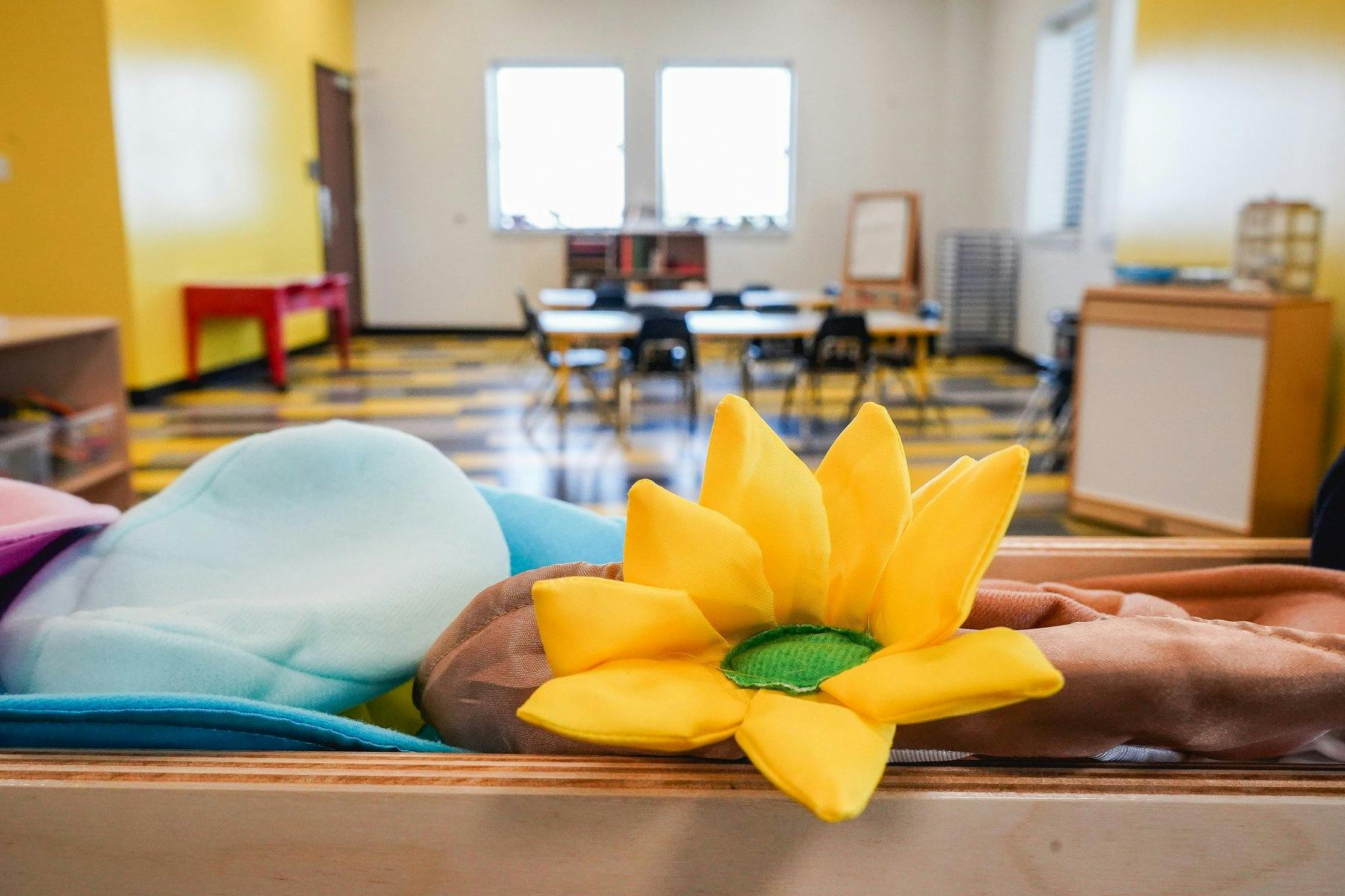 Stuffed toys in a classroom