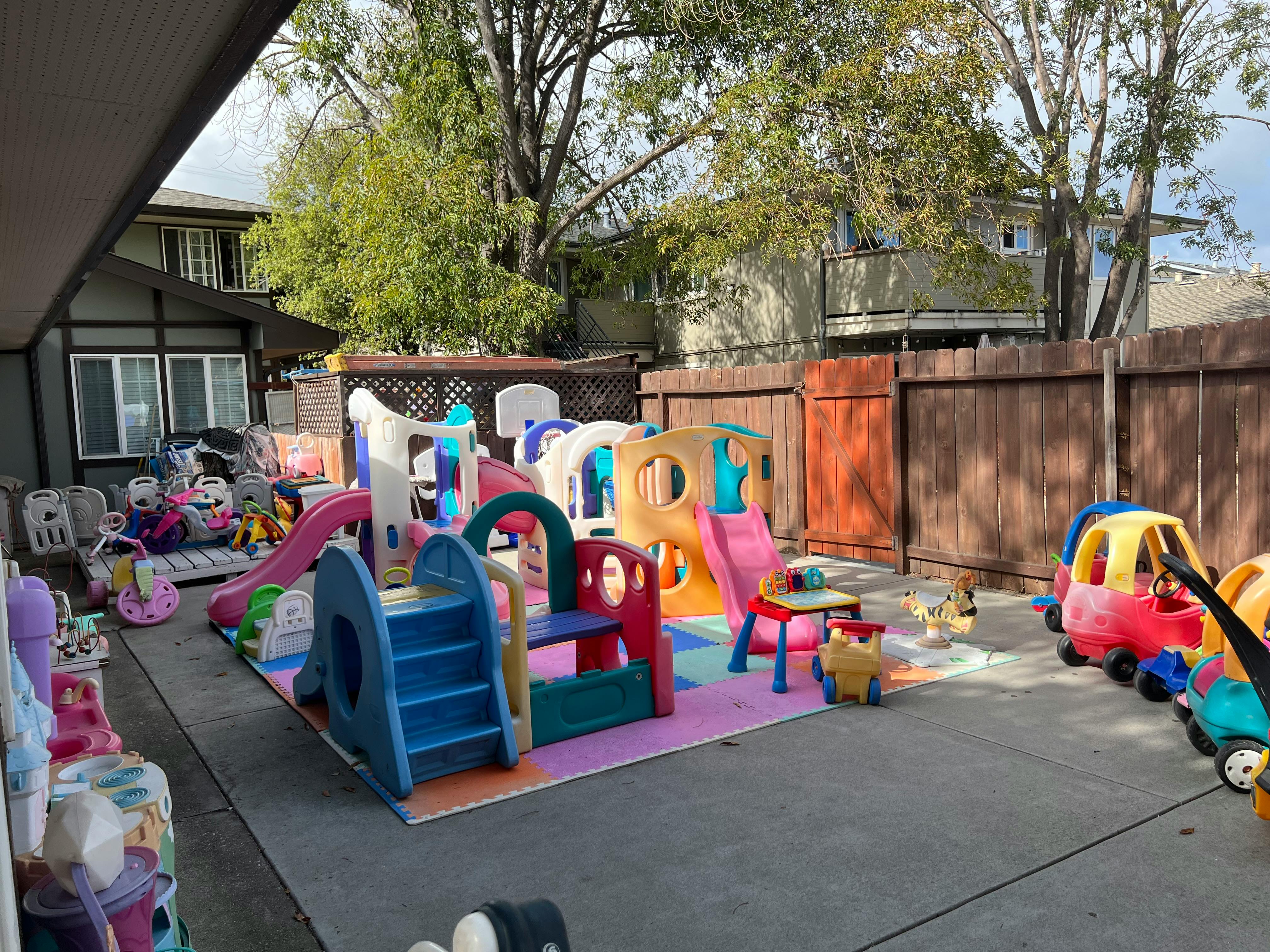 Outdoor playground with colorful slides and play structures