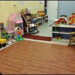 Playroom with toys and shelves