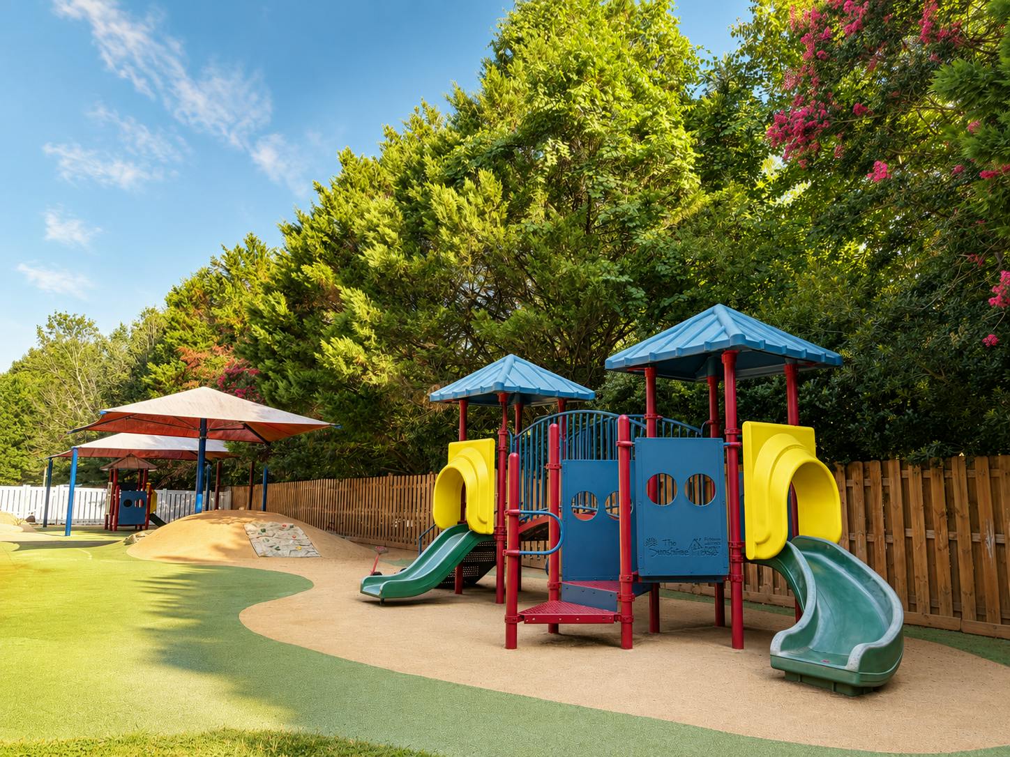 Playground equipment with slides and climbing structure