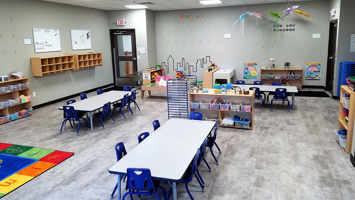 Classroom with tables and chairs