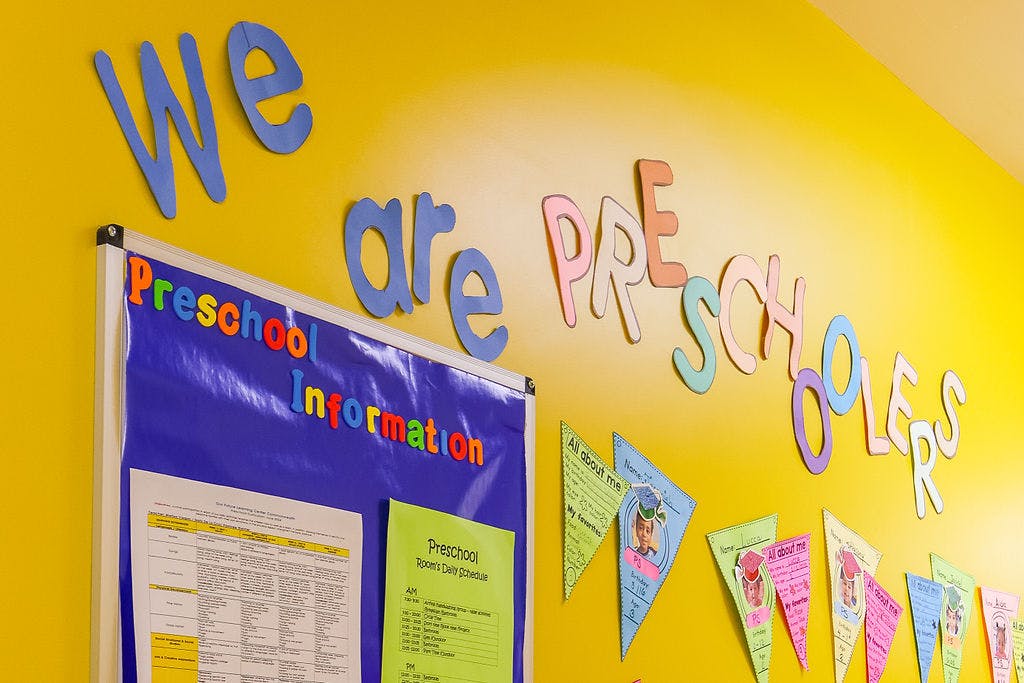 Preschool information board and wall text "We are preschoolers"