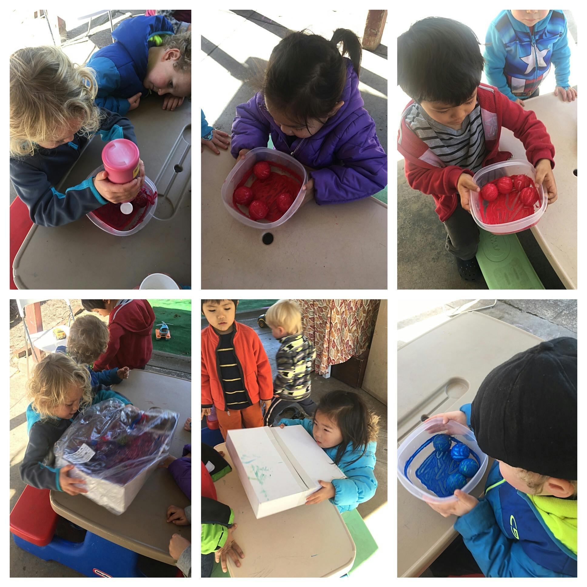 Multiple children engaged in various activities with containers and without objects