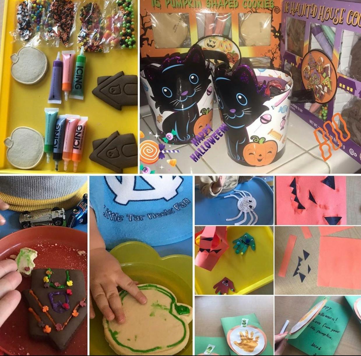 Collage of Halloween cookie decorating and crafts