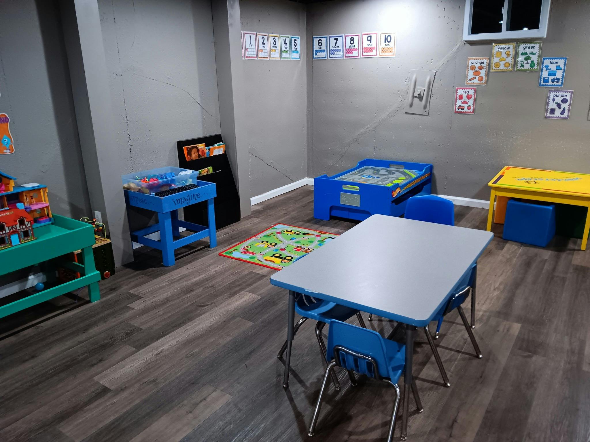 Classroom with small tables and chairs