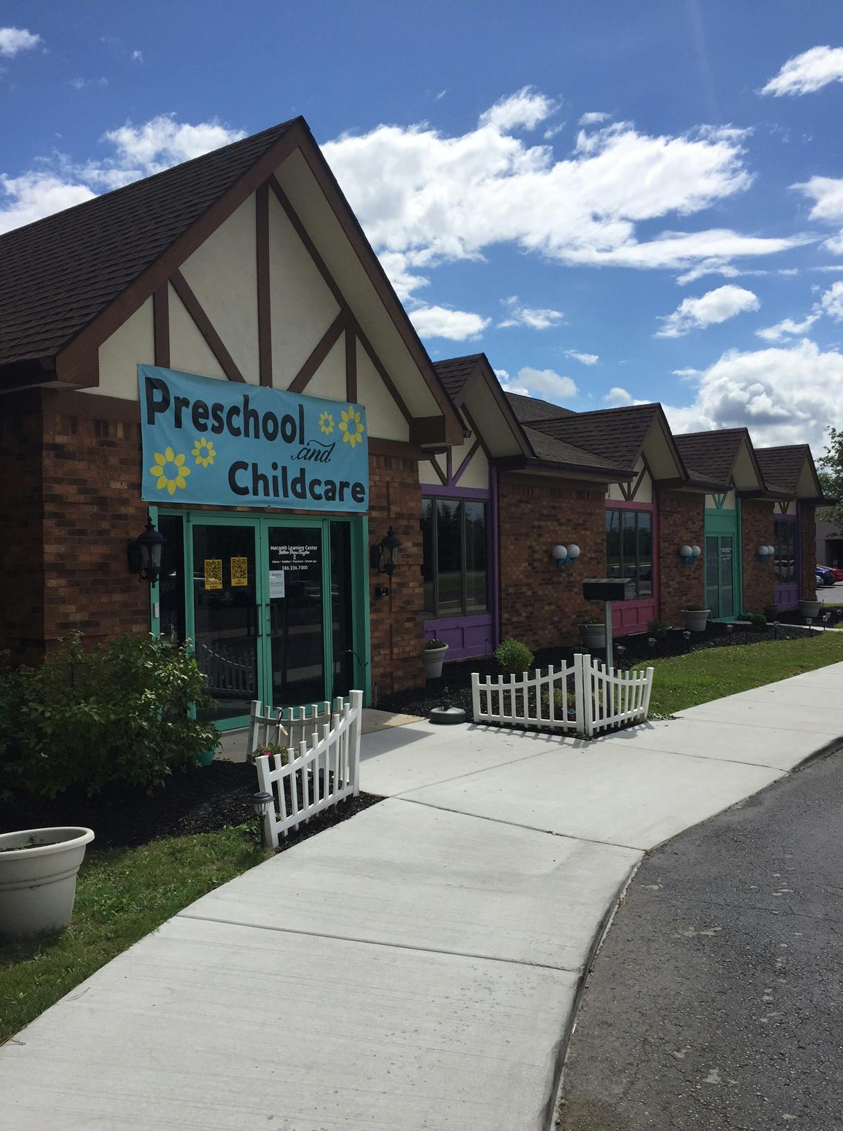 Preschool and Childcare sign on a building entrance