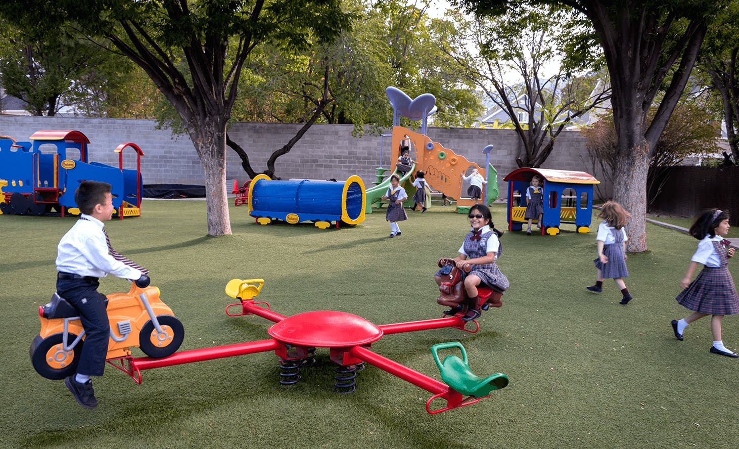 Children playing on playground equipment
