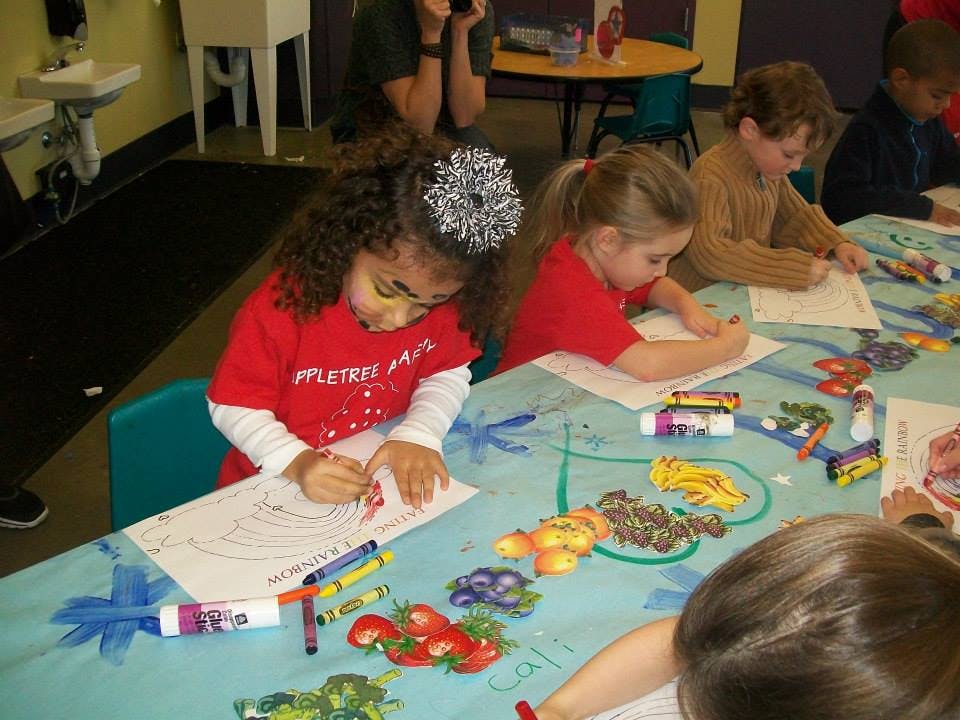 Children drawing at a table