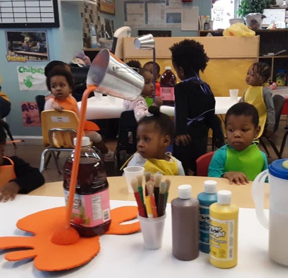 Children sitting at a table with art supplies